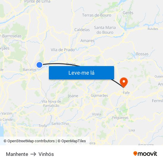 Manhente to Vinhós map