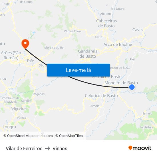 Vilar de Ferreiros to Vinhós map