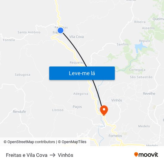 Freitas e Vila Cova to Vinhós map