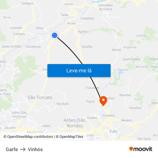 Garfe to Vinhós map