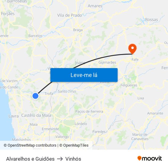 Alvarelhos e Guidões to Vinhós map