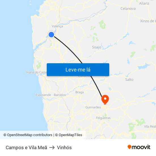 Campos e Vila Meã to Vinhós map