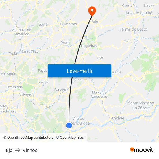 Eja to Vinhós map