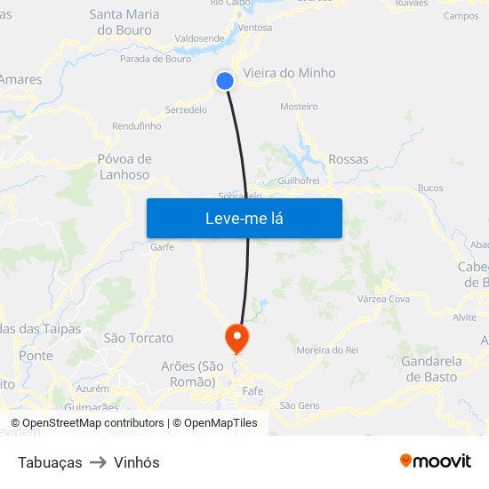 Tabuaças to Vinhós map