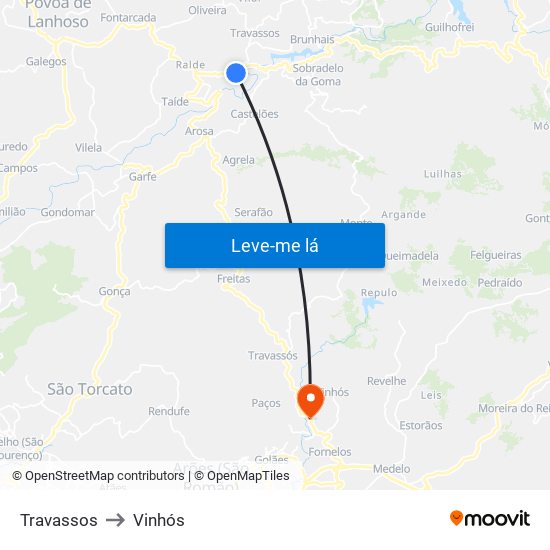Travassos to Vinhós map
