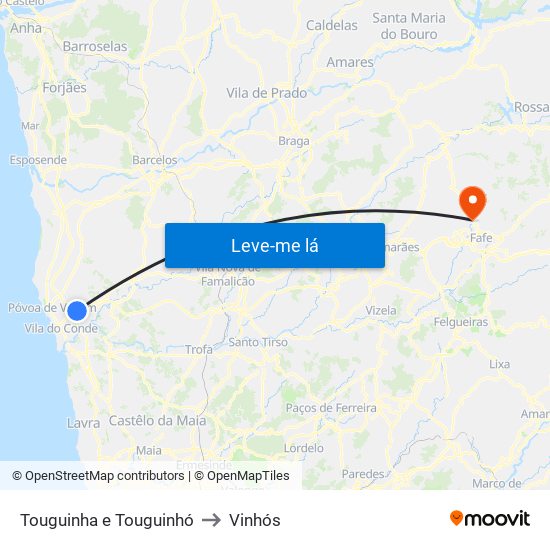 Touguinha e Touguinhó to Vinhós map