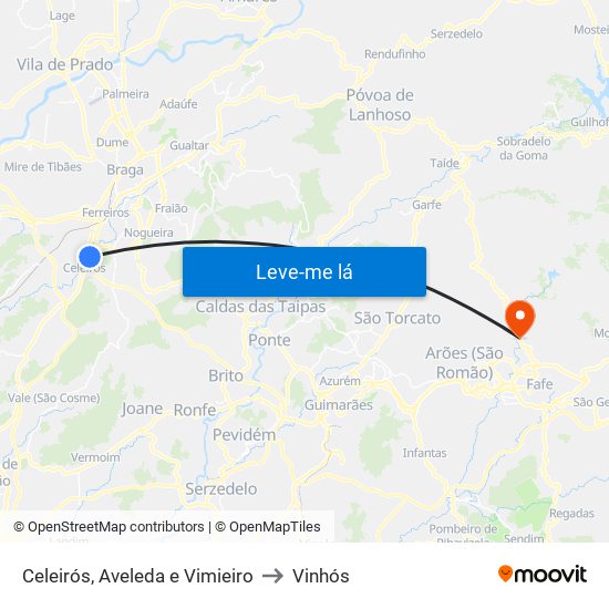 Celeirós, Aveleda e Vimieiro to Vinhós map