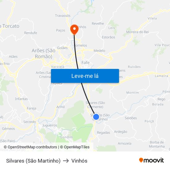 Silvares (São Martinho) to Vinhós map