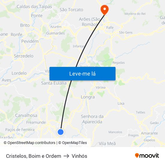 Cristelos, Boim e Ordem to Vinhós map