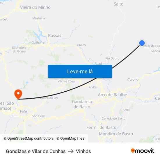 Gondiães e Vilar de Cunhas to Vinhós map