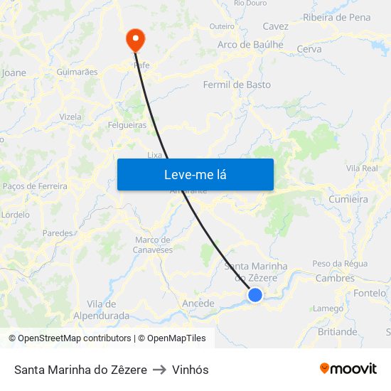 Santa Marinha do Zêzere to Vinhós map