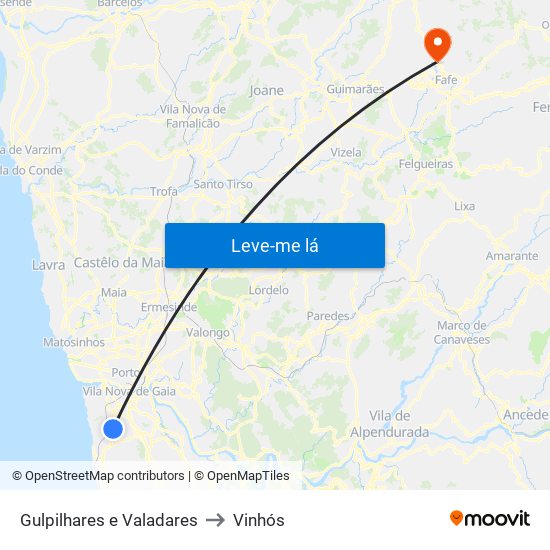 Gulpilhares e Valadares to Vinhós map