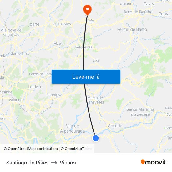 Santiago de Piães to Vinhós map