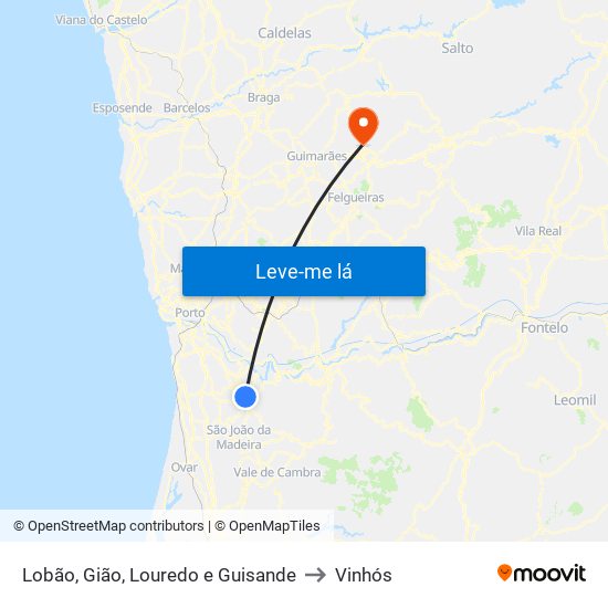 Lobão, Gião, Louredo e Guisande to Vinhós map