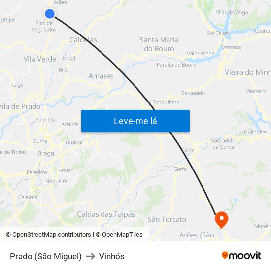 Prado (São Miguel) to Vinhós map