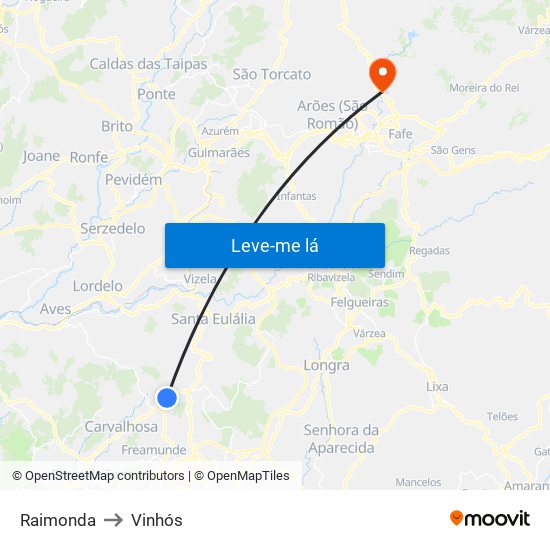 Raimonda to Vinhós map