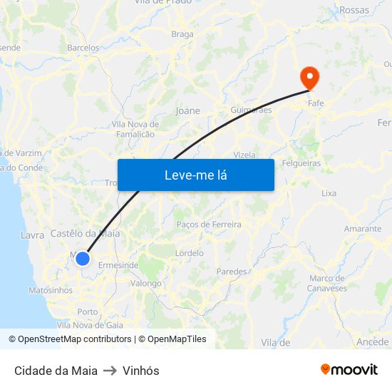 Cidade da Maia to Vinhós map