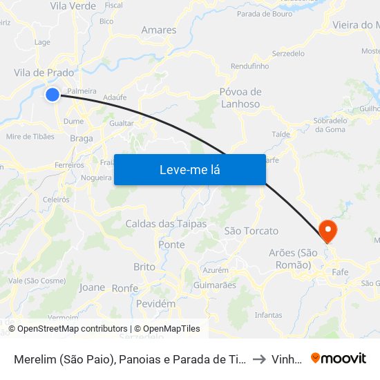 Merelim (São Paio), Panoias e Parada de Tibães to Vinhós map