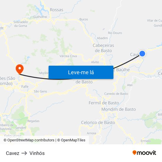 Cavez to Vinhós map