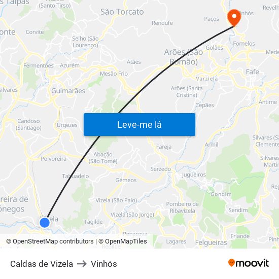 Caldas de Vizela to Vinhós map