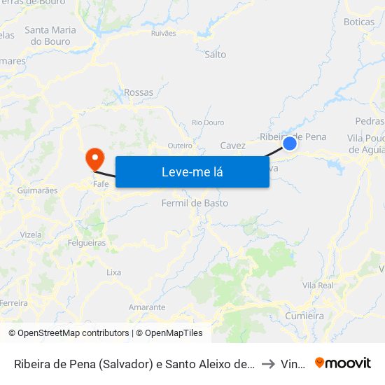 Ribeira de Pena (Salvador) e Santo Aleixo de Além-Tâmega to Vinhós map