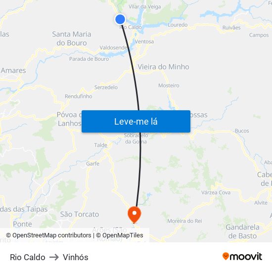 Rio Caldo to Vinhós map