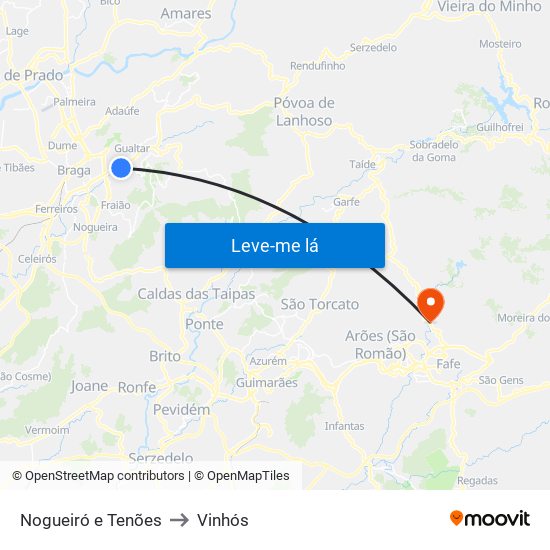 Nogueiró e Tenões to Vinhós map