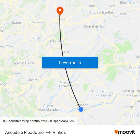 Ancede e Ribadouro to Vinhós map