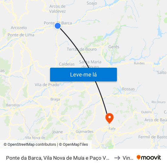 Ponte da Barca, Vila Nova de Muía e Paço Vedro de Magalhães to Vinhós map