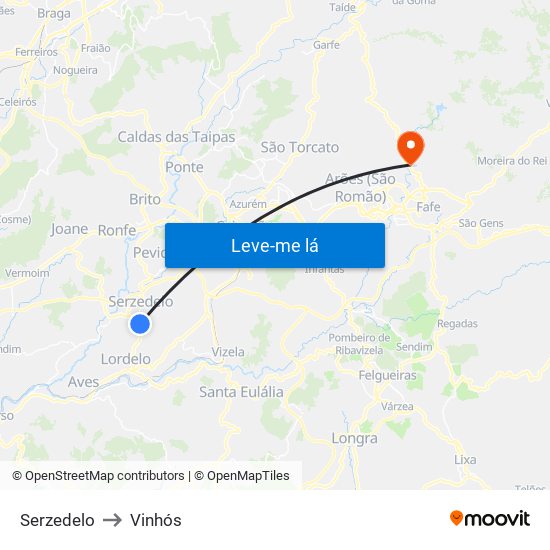Serzedelo to Vinhós map