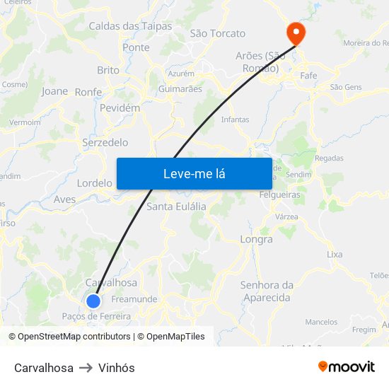 Carvalhosa to Vinhós map