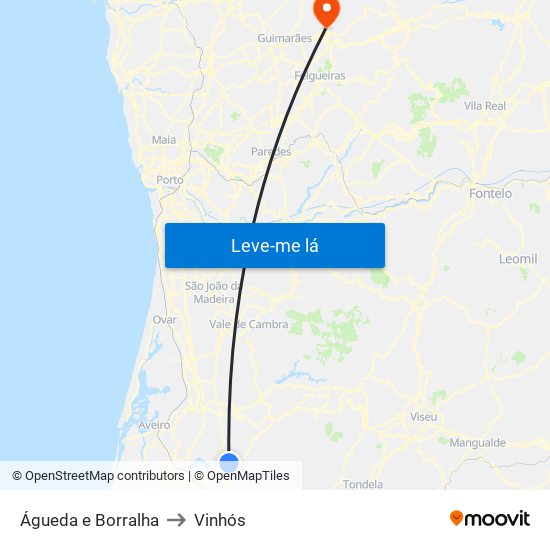 Águeda e Borralha to Vinhós map