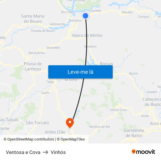 Ventosa e Cova to Vinhós map