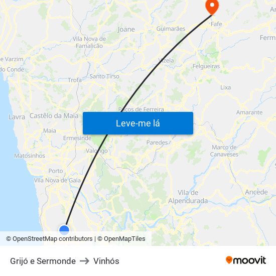 Grijó e Sermonde to Vinhós map