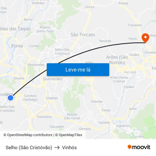 Selho (São Cristóvão) to Vinhós map