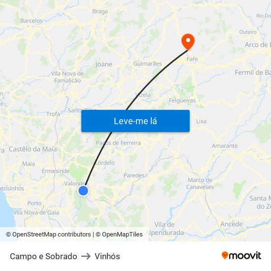 Campo e Sobrado to Vinhós map