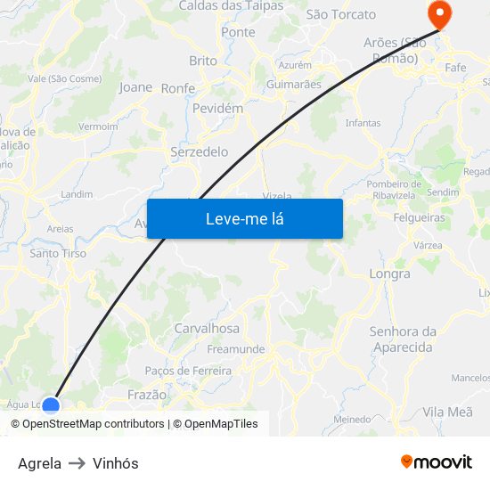 Agrela to Vinhós map