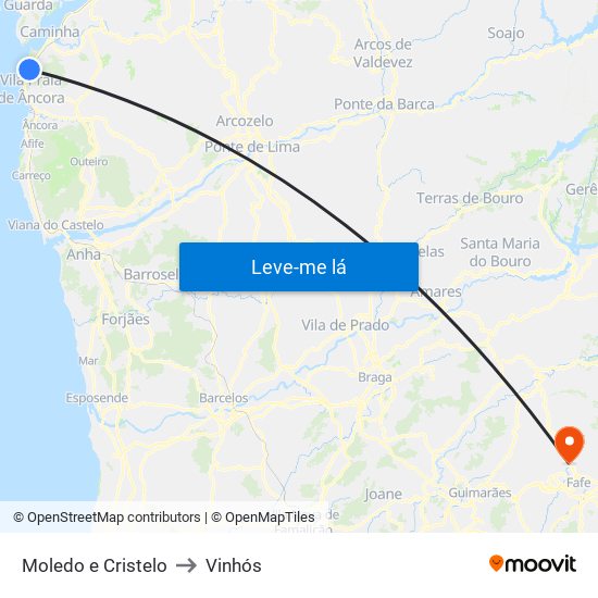 Moledo e Cristelo to Vinhós map