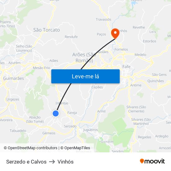 Serzedo e Calvos to Vinhós map