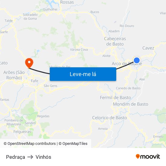 Pedraça to Vinhós map