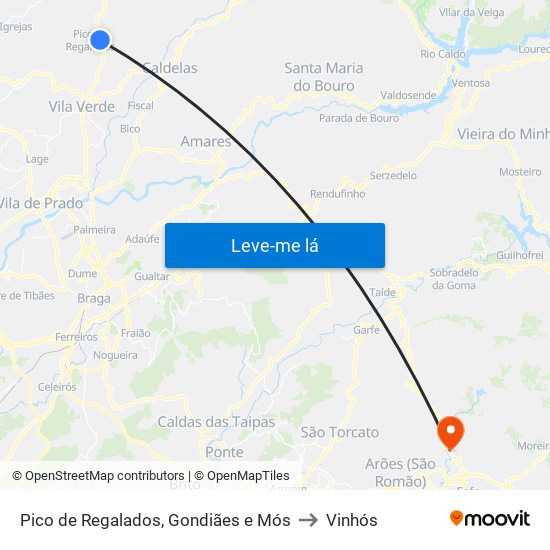 Pico de Regalados, Gondiães e Mós to Vinhós map
