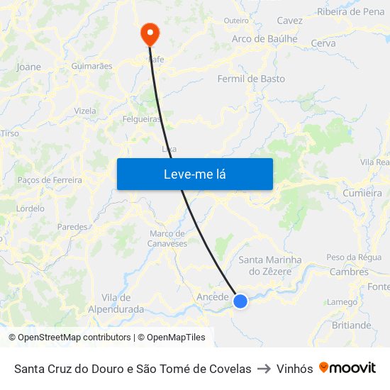 Santa Cruz do Douro e São Tomé de Covelas to Vinhós map