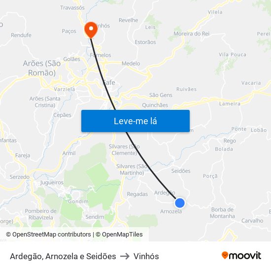 Ardegão, Arnozela e Seidões to Vinhós map