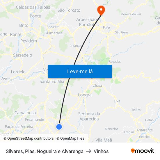 Silvares, Pias, Nogueira e Alvarenga to Vinhós map