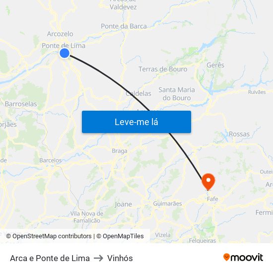 Arca e Ponte de Lima to Vinhós map