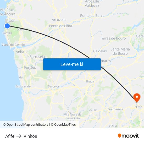 Afife to Vinhós map