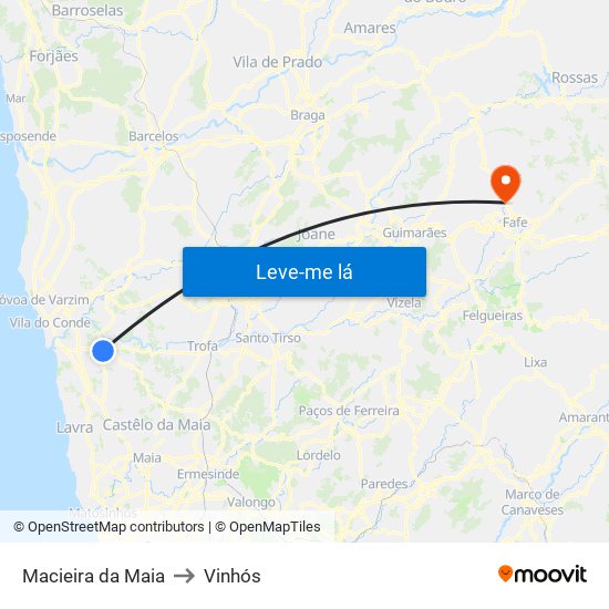 Macieira da Maia to Vinhós map