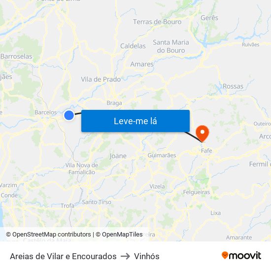 Areias de Vilar e Encourados to Vinhós map