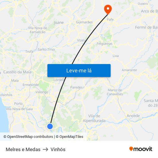 Melres e Medas to Vinhós map