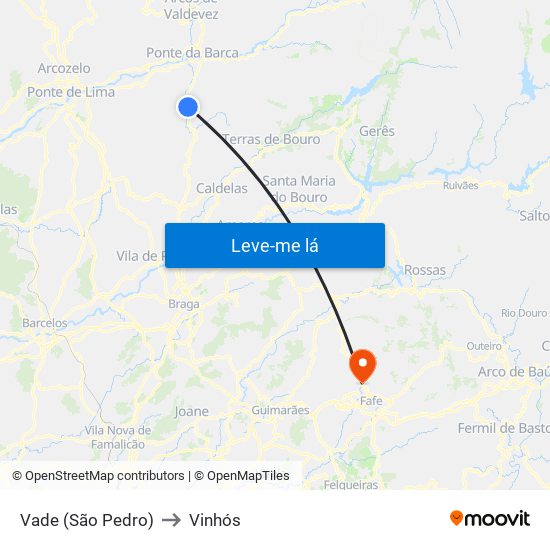 Vade (São Pedro) to Vinhós map